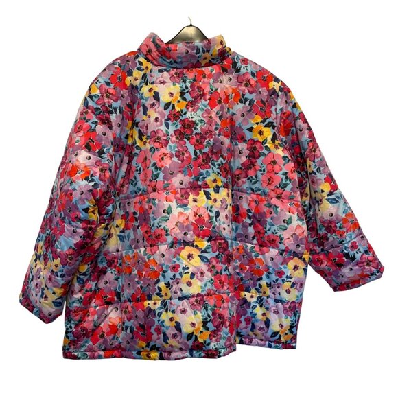 NWOT Isaac Mizrahi Live Reversible Floral Solid Puffer Coat US 5X Lightweight Wi - Picture 3 of 10